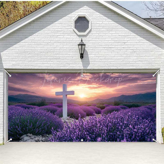 Lofaris Lavender Flower Sea Cross Easter Garage Door Banner
