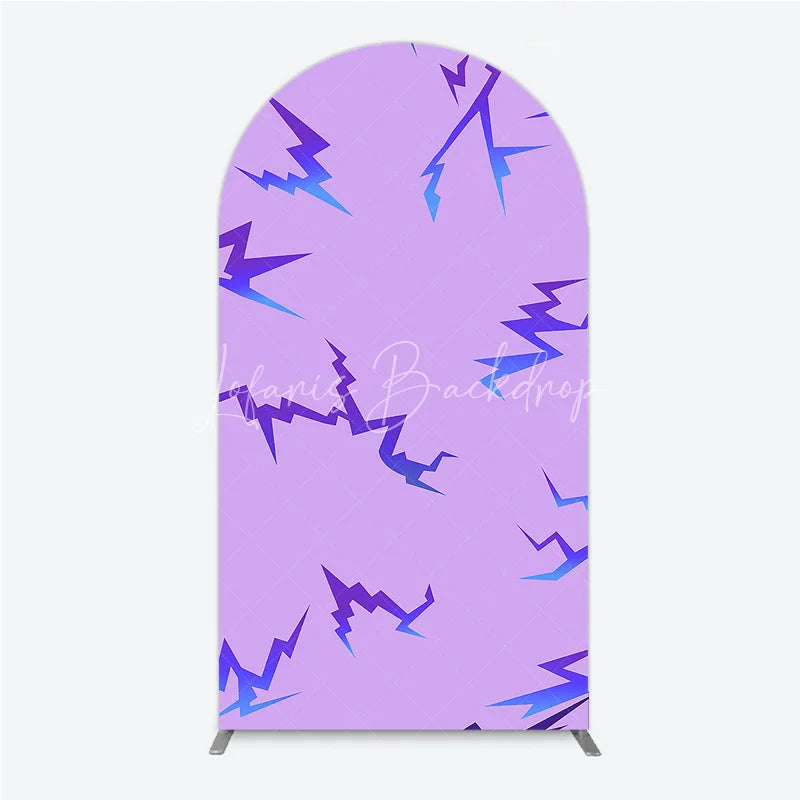 Lofaris Lavender Purple and Blue Lightning Pattern Round Top Arch Backdrop Modern Party Decor