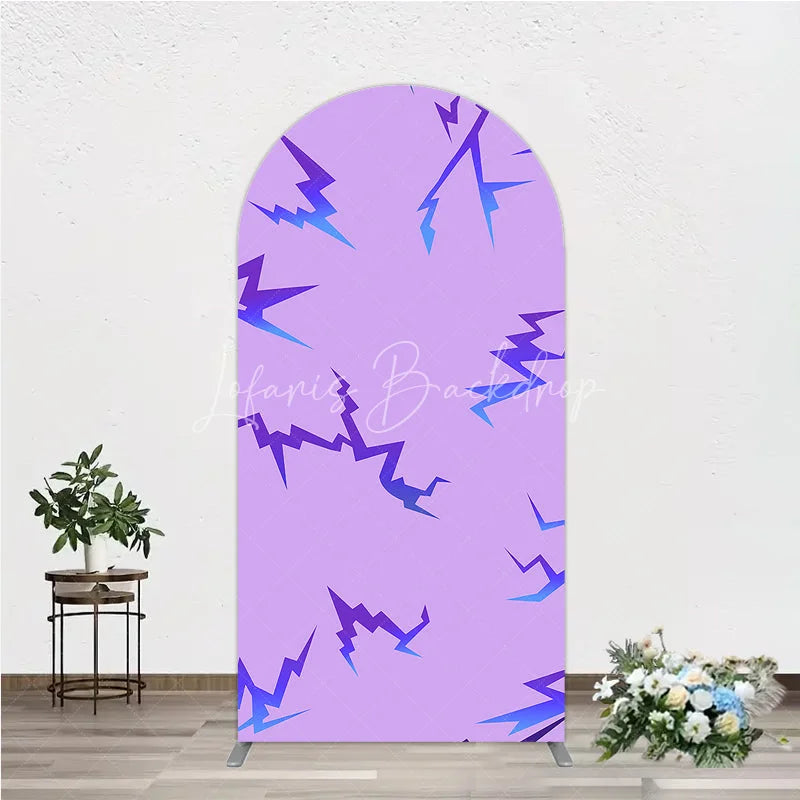 Lofaris Lavender Purple and Blue Lightning Pattern Round Top Arch Backdrop Modern Party Decor