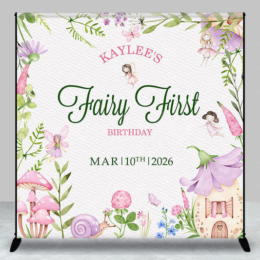 Lofaris Leaf Floral Fairy First Custom Name Birthday Backdrop