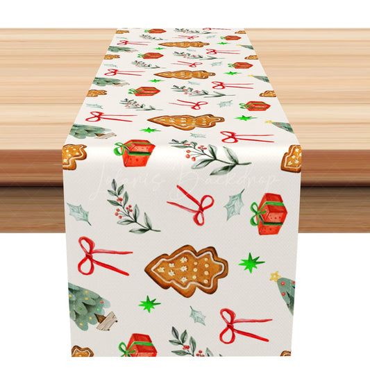 Lofaris Leaves Bowknots Gingerbread Trees Xmas Table Runner