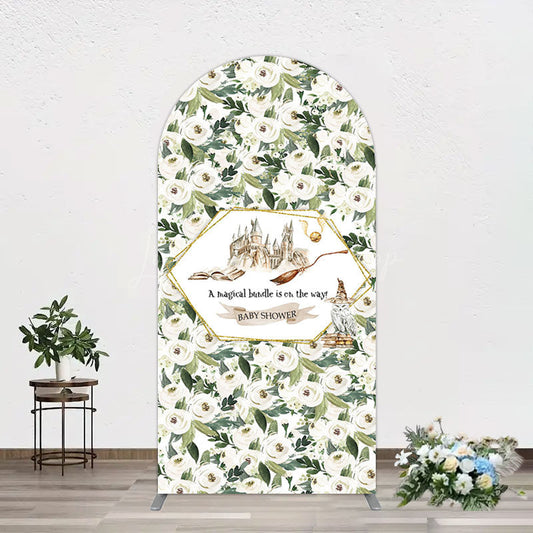 Lofaris Leaves White Floral Magic Arch Baby Shower Backdrop