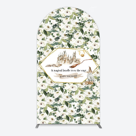 Lofaris Leaves White Floral Magic Arch Baby Shower Backdrop