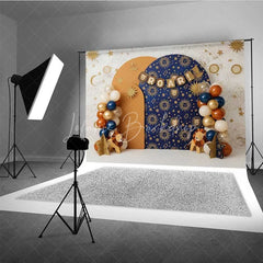 Lofaris Leo Zodiac Cake Smash Backdrop Navy and Orange Lion Party Background for Roar Birthday