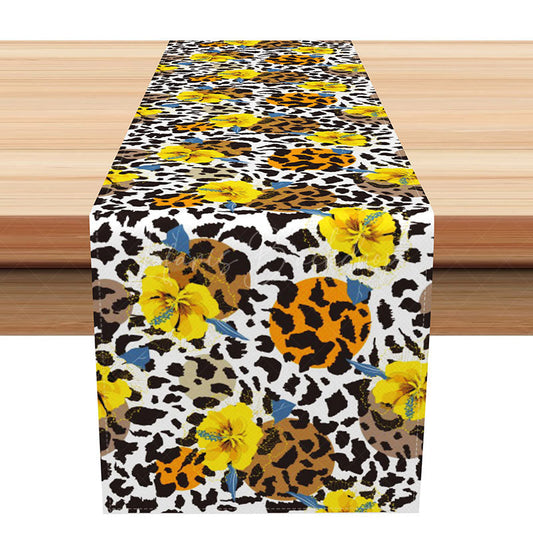 Lofaris Leopard Print Table Runner with Blooming Yellow Flowers for Bold and Eclectic Summer Dining Decor