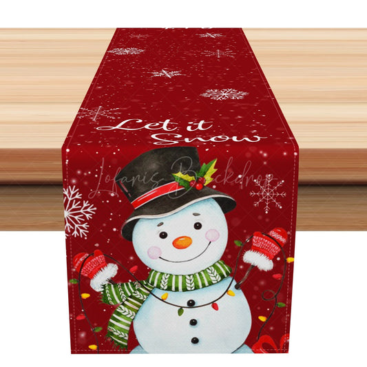 Lofaris Let It Snow Snowman Red Merry Christmas Table Runner