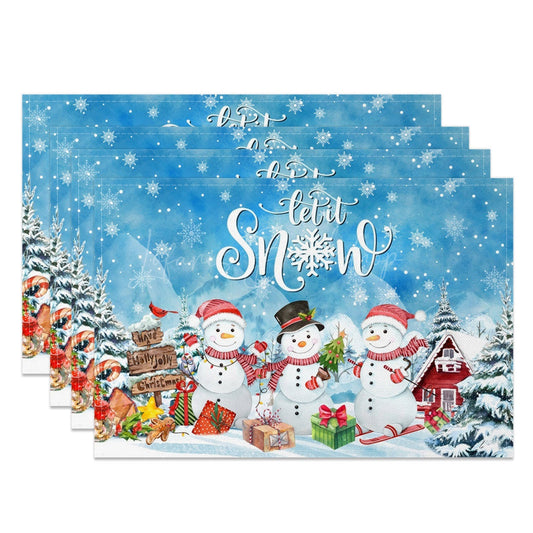 Lofaris Let It Snow Winter Blue Christmas Set Of 4 Placemats