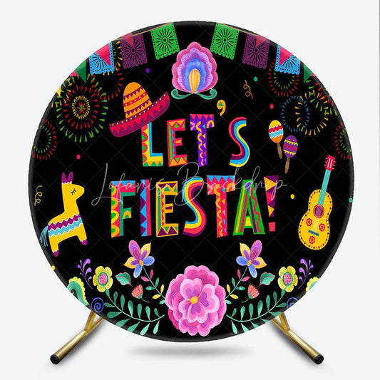Lofaris Let¡¯s Fiesta Round Backdrop Mexican Birthday Party Sombrero and Pinata Background Colorful Floral Celebration Decor
