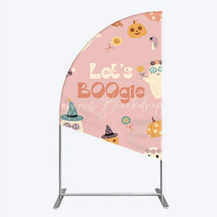 Lofaris Let’s Boogie Groovy Halloween Half Moon Arch Backdrop Cute Retro Ghost and Pumpkin Pink Spooky Themed Party Decor