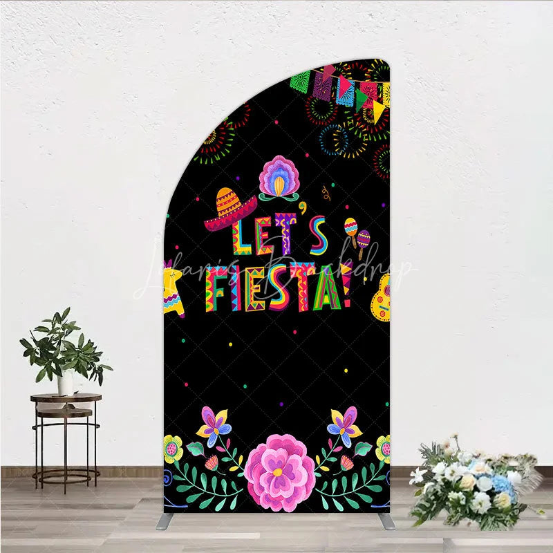 Lofaris Lets Fiesta Mexican Theme Holiday Half Moon Arch Backdrop Sombrero and Fireworks Party Cover