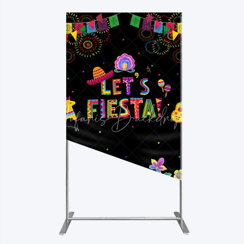 Lofaris Lets Fiesta Mexican Theme Holiday Rectangle Backdrop Sombrero and Fireworks Party Cover
