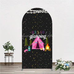Lofaris Let’s Go Glamping Arched Backdrop Pink Tent and Stars for Girls Camping Party Sleepover Photo Booth Decor