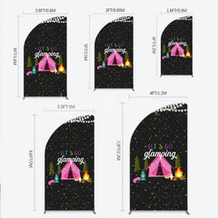 Lofaris Let’s Go Glamping Half Moon Arched Backdrop Pink Tent and Stars for Girls Camping Party Sleepover Photo Booth Decor