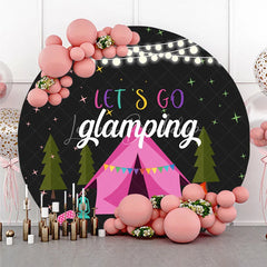 Lofaris Let’s Go Glamping Round Backdrop for Birthday Girls Sleepover Party with Tent Campfire and String Lights Decor