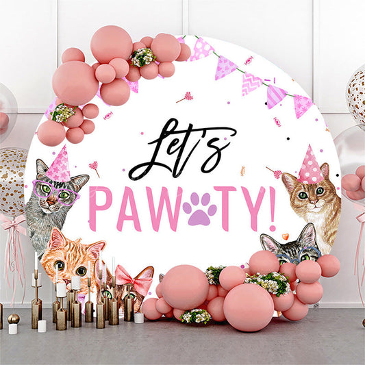 Lofaris Lets Pawty Cute Cats Ribbons Round Birthday Backdrop