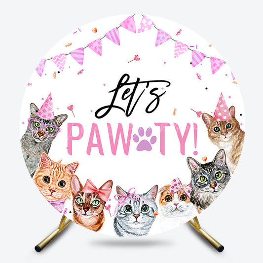 Lofaris Lets Pawty Cute Cats Ribbons Round Birthday Backdrop