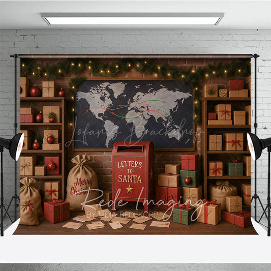 Lofaris Letters to Santa Photography Backdrop Christmas Mailroom Workshop Holiday Mini Session Photo Background