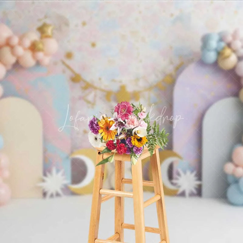 Lofaris Libra Zodiac Cake Smash Backdrop Scales and Pastel Clouds Party Background for Kids Birthday