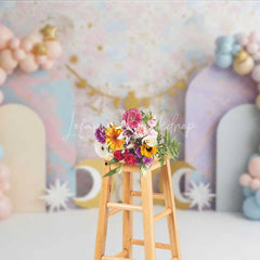 Lofaris Libra Zodiac Cake Smash Backdrop Scales and Pastel Clouds Party Background for Kids Birthday