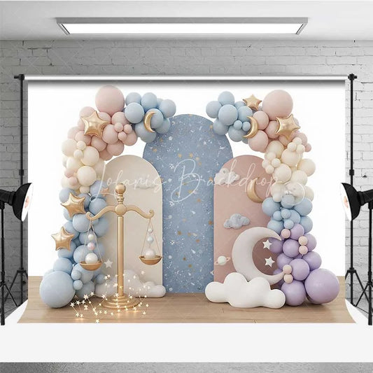 Lofaris Libra Zodiac Photography Backdrop Gold Scales and Pastel Clouds Birthday Party Background