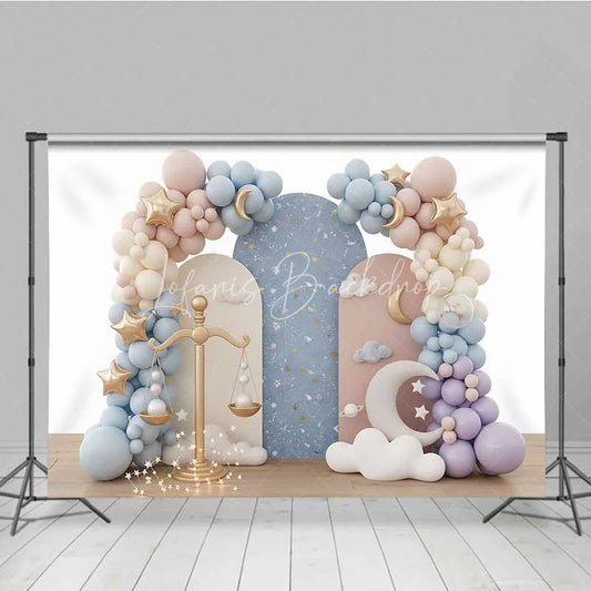 Lofaris Libra Zodiac Photography Backdrop Gold Scales and Pastel Clouds Birthday Party Background