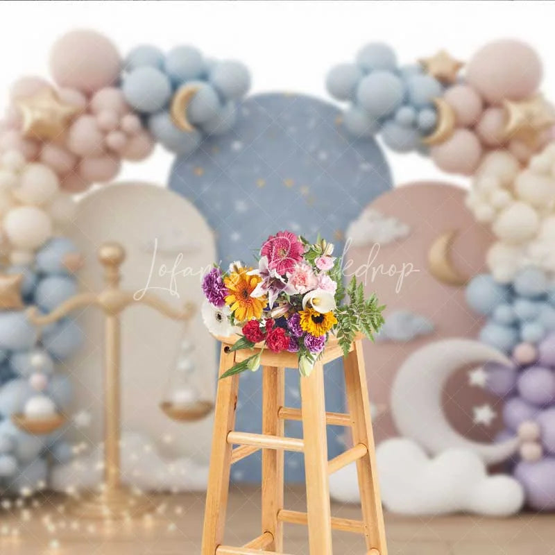 Lofaris Libra Zodiac Photography Backdrop Gold Scales and Pastel Clouds Birthday Party Background