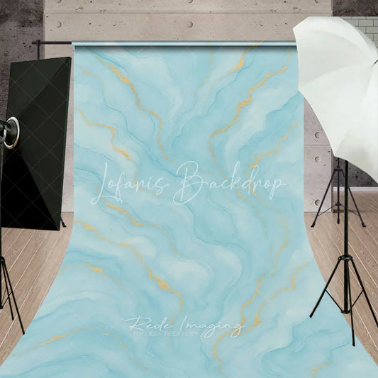 Lofaris Light Blue and Gold Abstract Watercolor Fluid Sweep Backdrop Elegant Marble Texture for Photography Studio