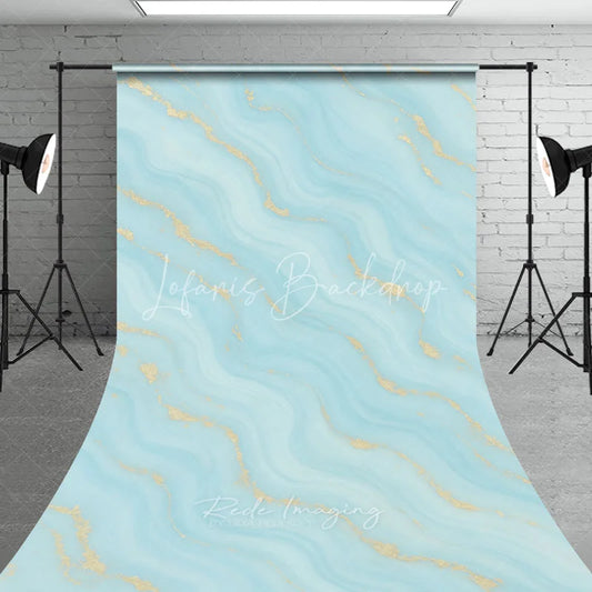 Lofaris Light Blue and Gold Glitter Wavy Sweep Backdrop Abstract Marble Texture Photography