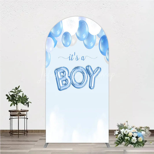 Lofaris Light Blue and White Balloons It’s a Boy Round Top Arch Backdrop Baby Shower Gender Reveal Party Decoration