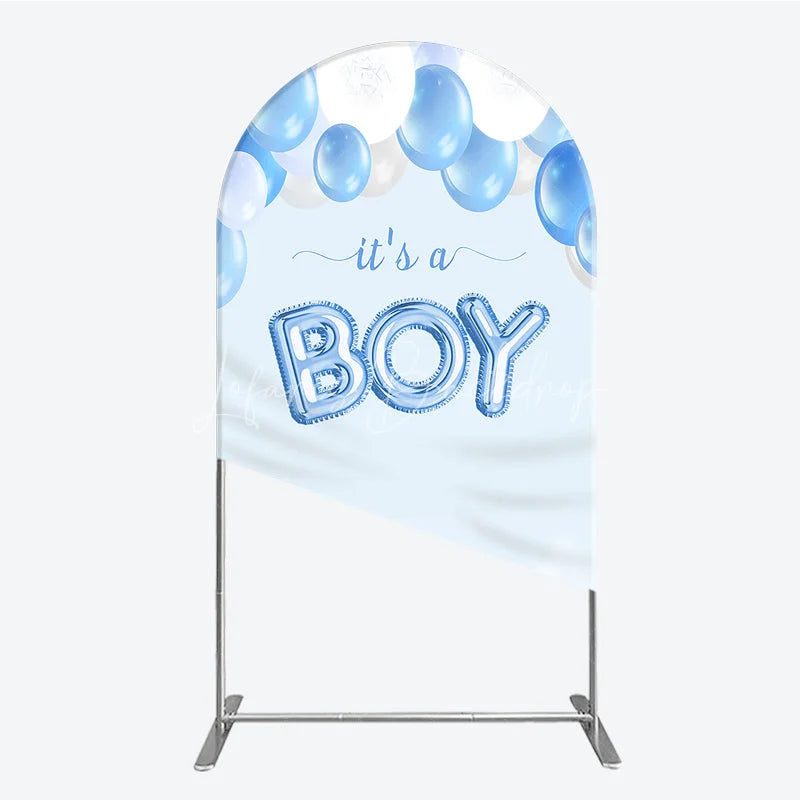 Lofaris Light Blue and White Balloons It’s a Boy Round Top Arch Backdrop Baby Shower Gender Reveal Party Decoration