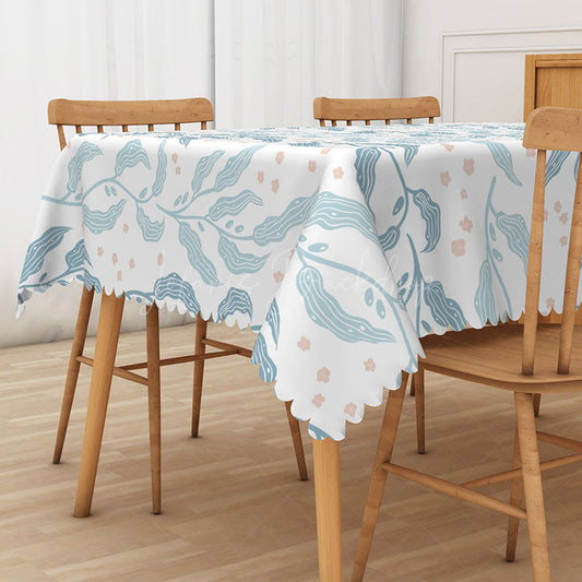 Lofaris Light Blue and White Botanical Leaf Rectangle Tablecloth for Serene Modern Spring Dining Decor
