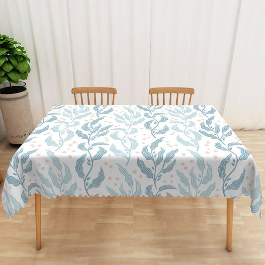 Lofaris Light Blue and White Botanical Leaf Rectangle Tablecloth for Serene Modern Spring Dining Decor
