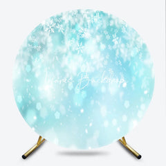 Lofaris Light Blue and White Falling Snowflakes Sparkling Bokeh Winter Wonderland Round Backdrop Festive Party Decor.