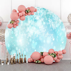 Lofaris Light Blue and White Falling Snowflakes Sparkling Bokeh Winter Wonderland Round Backdrop Festive Party Decor.