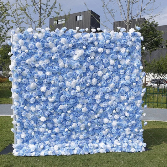 Lofaris Light Blue and White Rose Artificial Flower Wall Elegant Floral Backdrop for Wedding Party Decor