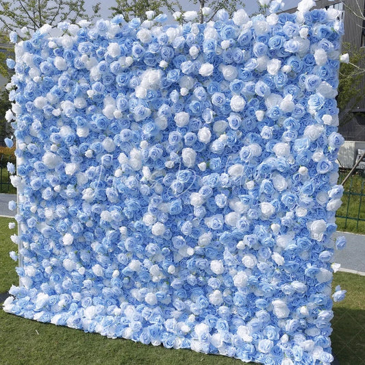 Lofaris Light Blue and White Rose Artificial Flower Wall Elegant Floral Backdrop for Wedding Party Decor