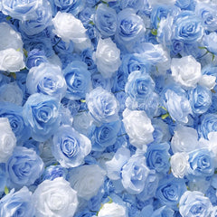 Lofaris Light Blue and White Rose Artificial Flower Wall Elegant Floral Backdrop for Wedding Party Decor