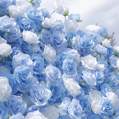 Lofaris Light Blue and White Rose Artificial Flower Wall Elegant Floral Backdrop for Wedding Party Decor