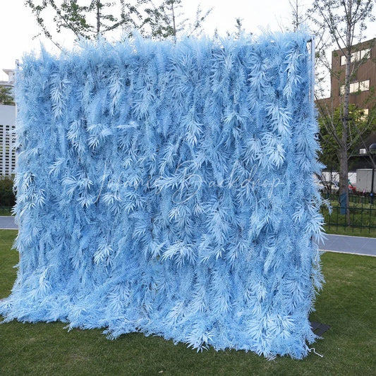 Lofaris Light Blue Artificial Flower Wall with Lush Fern Leaves Elegant Backdrop for Wedding Party and Event Decor