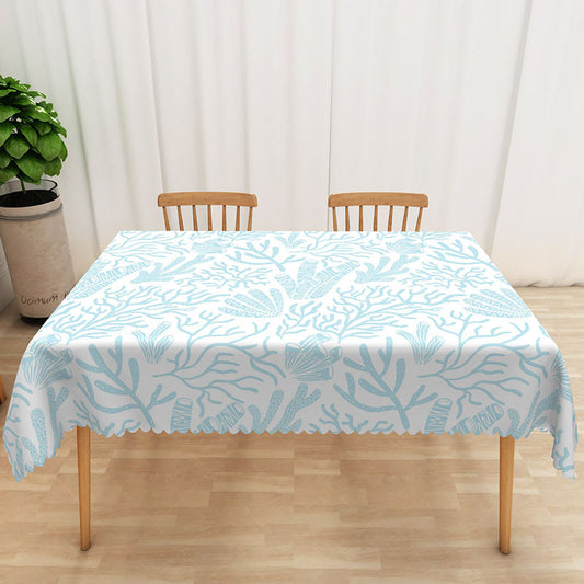 Lofaris Light Blue Coral and Seagrass Rectangle Tablecloth for Coastal Under the Sea Party Decor