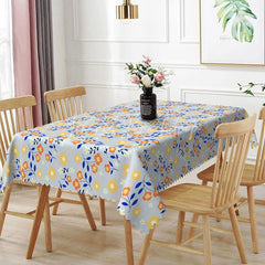 Lofaris Light Blue Daisy Floral Rectangle Tablecloth Orange Yellow Flower Dining Table Cover for Party