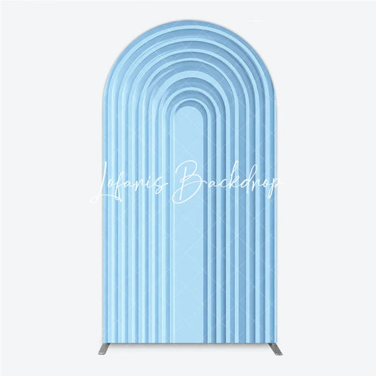 Lofaris Light Blue Geometric Layered Round Top Arch Backdrop Modern Minimalist Design Decor