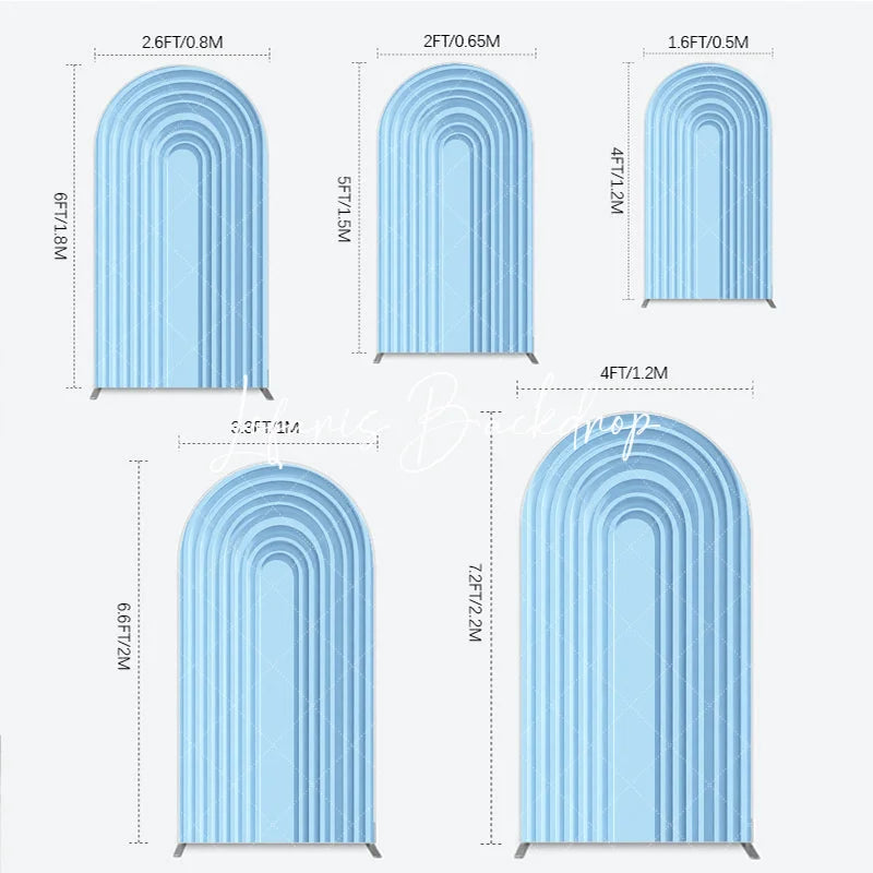 Lofaris Light Blue Geometric Layered Round Top Arch Backdrop Modern Minimalist Design Decor