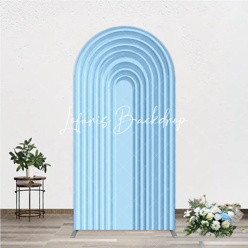 Lofaris Light Blue Geometric Layered Round Top Arch Backdrop Modern Minimalist Design Decor