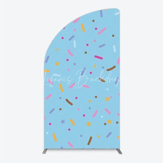 Lofaris Light Blue Half Moon Arch Backdrop with Colorful Sprinkles and Stars Sweet Candy Theme Party Decor