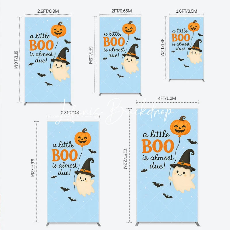 Lofaris Light Blue Halloween Baby Shower Rectangle Arch Backdrop Cute Ghost Pumpkin and Bats Decor