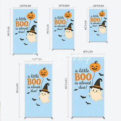 Lofaris Light Blue Halloween Baby Shower Rectangle Arch Backdrop Cute Ghost Pumpkin and Bats Decor