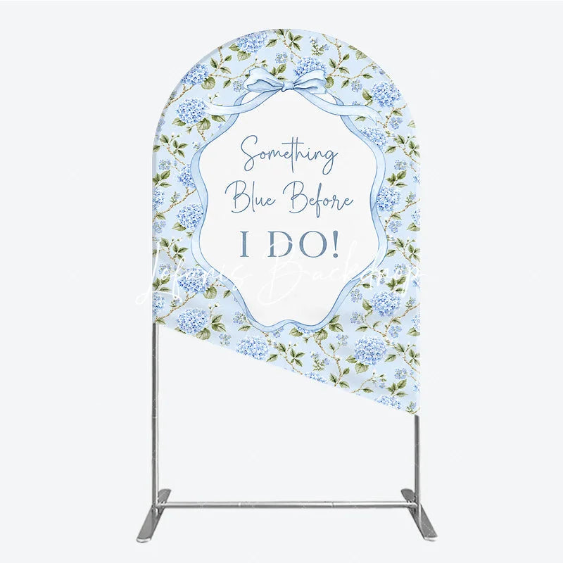 Lofaris Light Blue Hydrangea Floral Something Before I Do Round Top Arch Backdrop Elegant Wedding Bridal Shower Decor