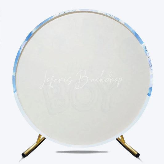Lofaris Light Blue It’s a Boy Round Backdrop with White and Balloons Baby Shower Gender Reveal Party Decor