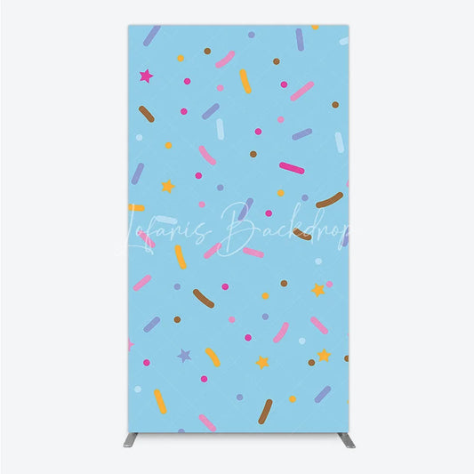 Lofaris Light Blue Rectangle Arch Backdrop with Colorful Sprinkles and Stars Pattern Sweet Candy Theme for Birthday Party Decor